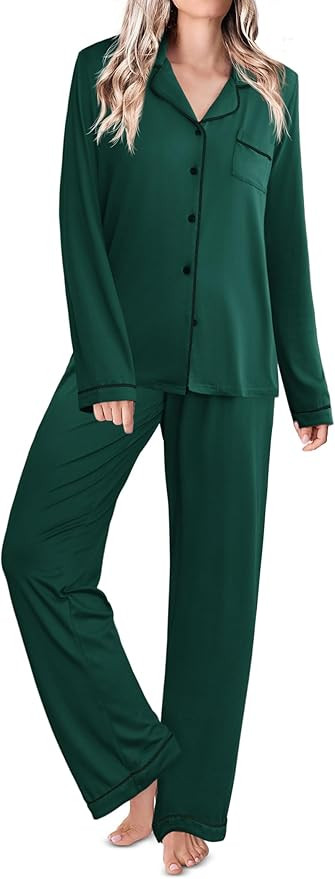 Ekouaer Pajamas for Women Button Down Pj Shirt and Pants Set Long Sleeve Lounge Set Soft 2 Piece ... | Amazon (US)