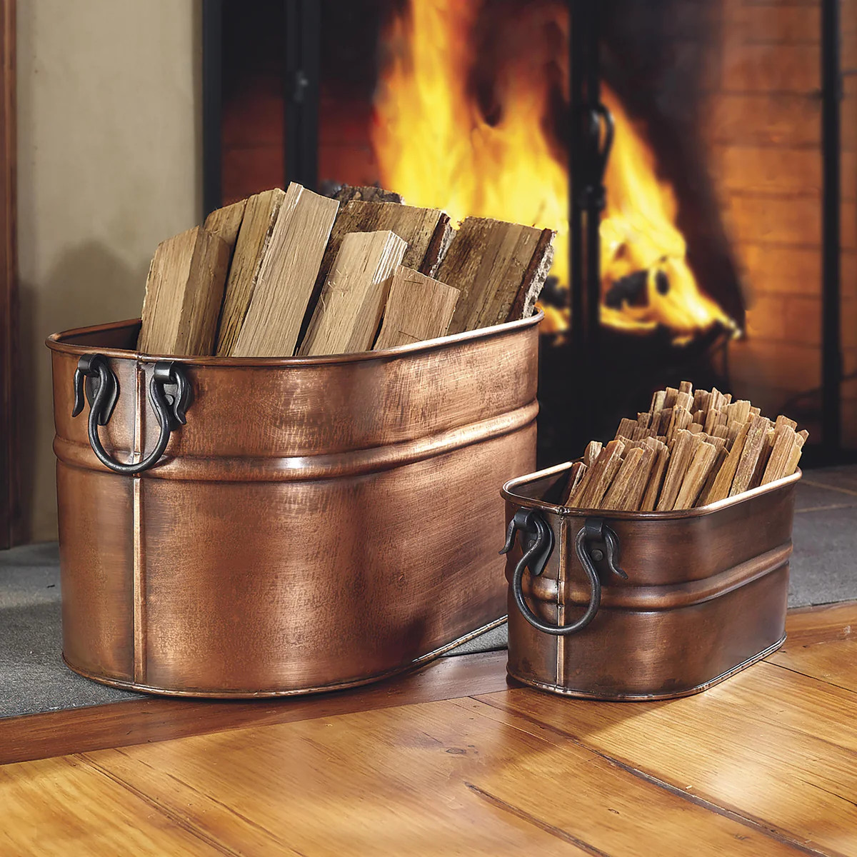 Large Copper Firewood Bucket | Wood Storage | Plow & Hearth | Plow & Hearth