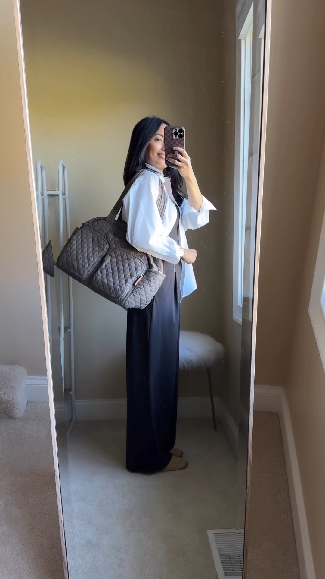 Elevated & easy travel outfit inspo. 
Polished look but make it comfy. 
-Trouser pants have tailored details with an elastic waist. Pleats give a dressy look (which would also work perfectly for the office).  Drapey fabric with a still casual feel.  True to size in exact pants. 
-Slim-fitting base layer is a good option especially if you’re headed to a warm destination. True to size in exact top. 
-Oversized button down is a great lightweight layer that will be useful during your trip as well. True to size in exact top  
-Travel bag is stylish and functional. 
-Slim profiles sneakers are a great complement to trouser pants  

#LTKActive #LTKOver40 #LTKTravel