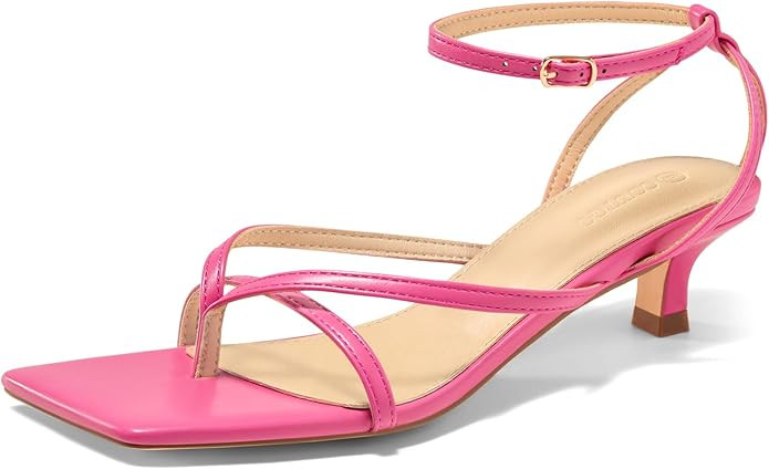 Coutgo Womens Strappy Low Kitten Heels Sandals Open Square Toe Flip Flop Summer Dress Party Shoes | Amazon (US)