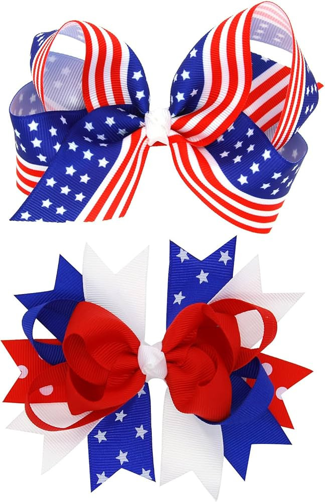 American Flag Hair Bow Clips For Girls,2 Pack Patriotic Independence Day Alligator Hair Pins Flow... | Amazon (US)