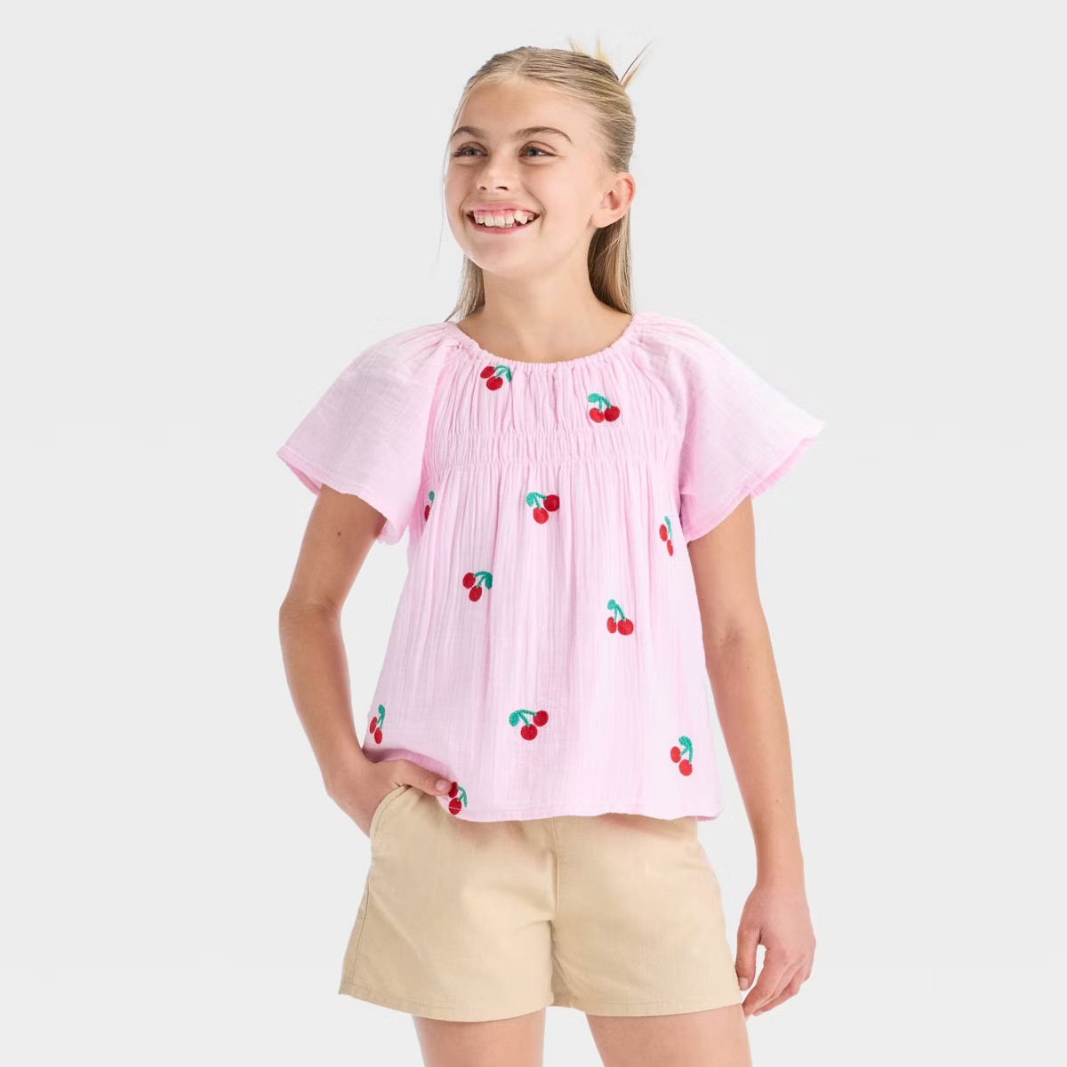 Girls' Short Sleeve Embroidered Woven Top - Cat & Jack™ | Target