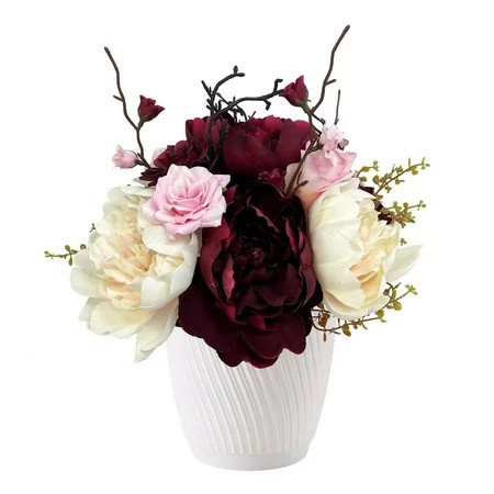 Artificial Rose Floral Arrangement in White Pot, by My Texas House | Walmart (US)