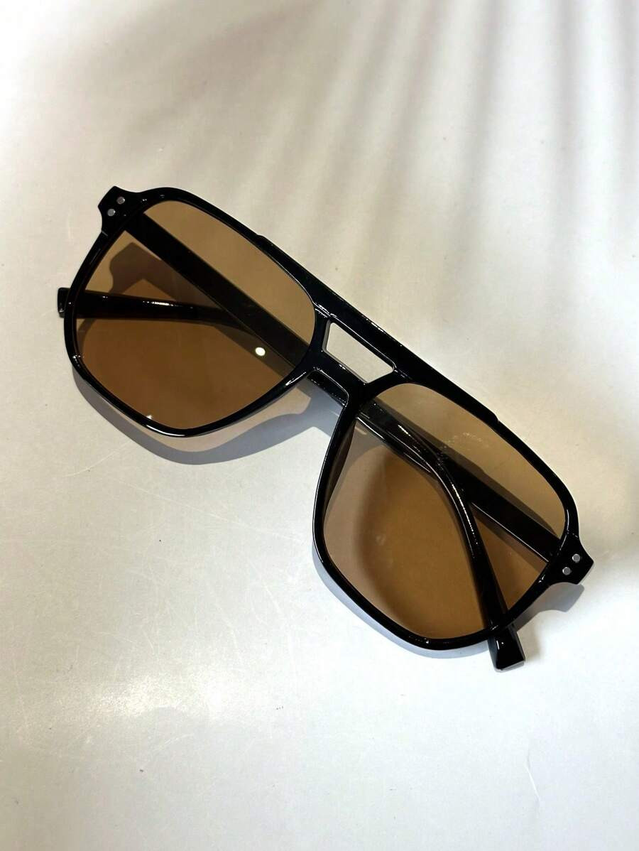 1pc Men's Double Beam Square Frame Fashion Glasses, Retro & Classic Style, Lightweight, Black Fra... | SHEIN