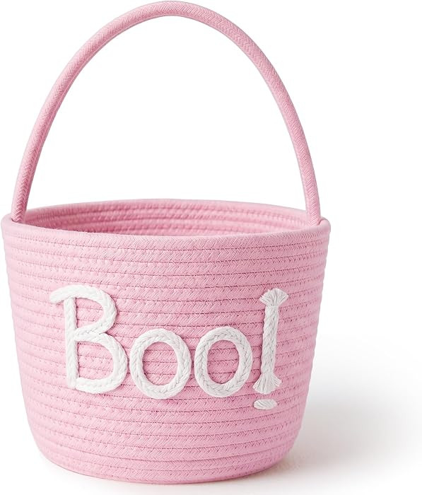 Meanplan Halloween Boo Basket with Handles, Funny Halloween Cotton Rope Ghost Spooky Basket Gifts... | Amazon (US)