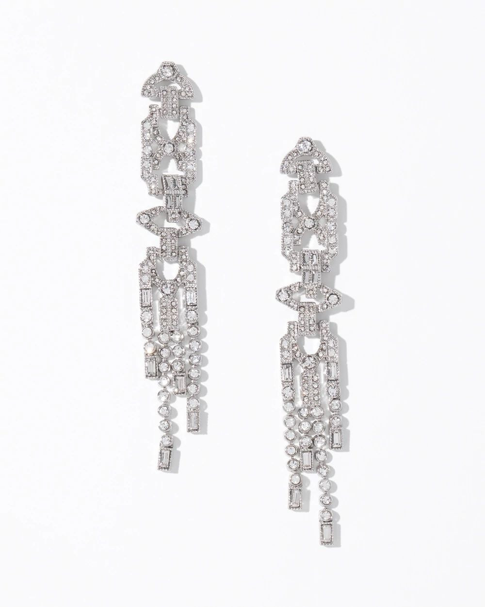 Art Deco Silvertone Crystal Linear Earrings | White House Black Market