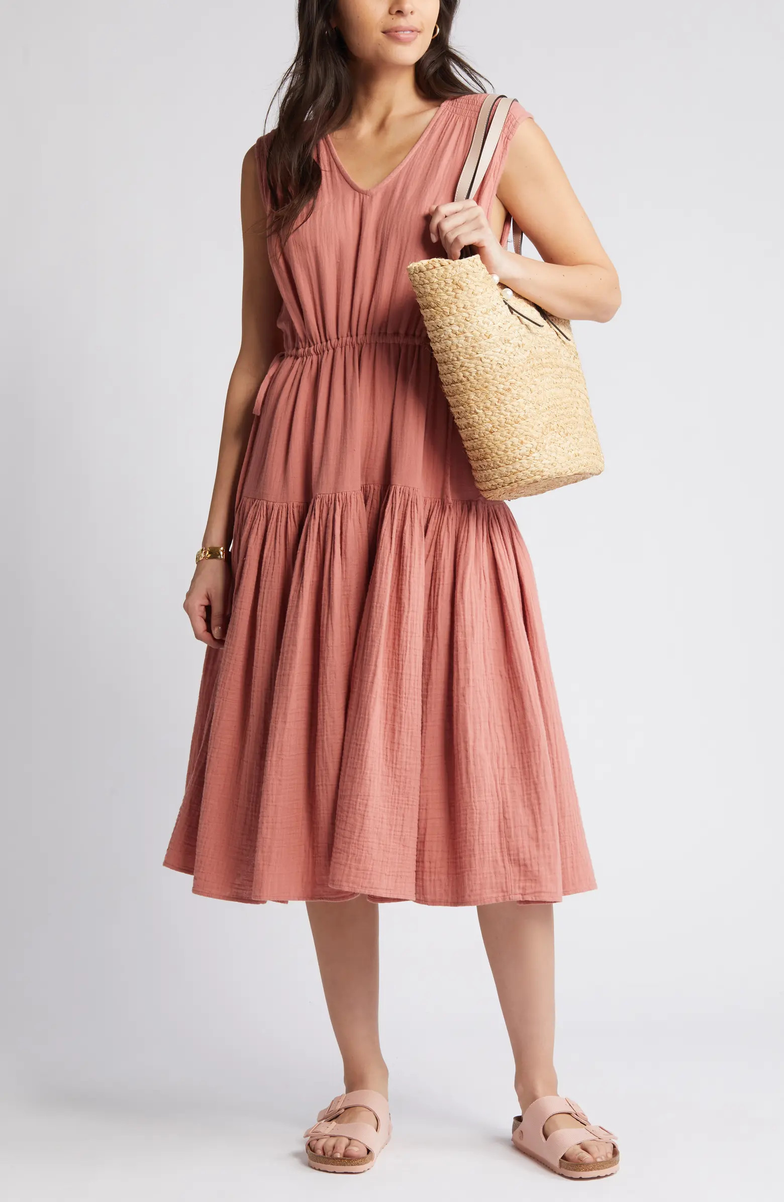 Tiered Cotton Gauze Midi Dress | Nordstrom
