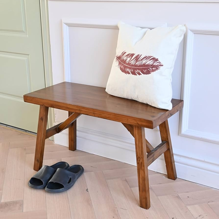 30" Solid Wood Farmhouse Bench - Rustic Entryway, Living & Dining Room Seating, Natural Finish | Amazon (US)