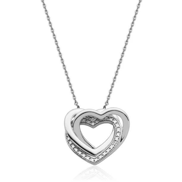 Sterling Sliver Triple Open Heart Diamond Accent Pendant Necklace, 18" | Walmart (US)