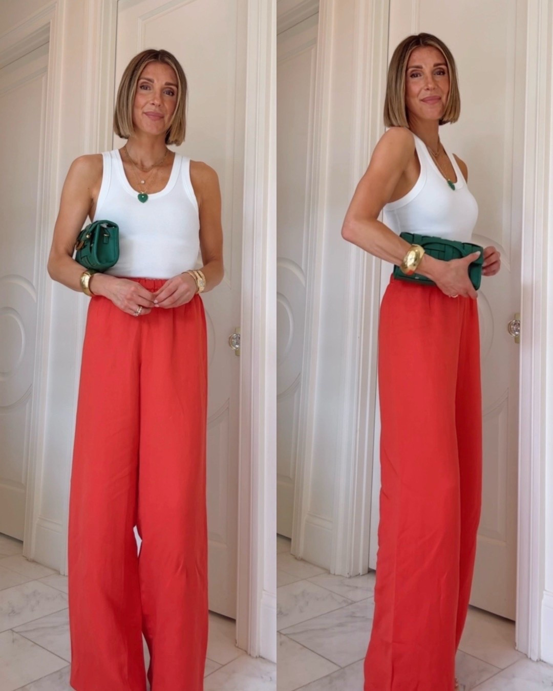 Casual chic summer outfit. I'm wearing size xs in these pants and I'm 5'7 for reference