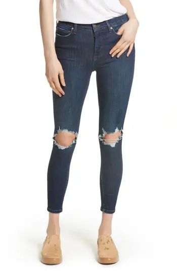 Women's Free People High Rise Busted Knee Skinny Jeans, Size 29 - Blue | Nordstrom