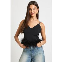 boohoo Women's Feather Trim Cami Top in Black | Size: 8 | Denim/Woven | boohoo (US & Canada)