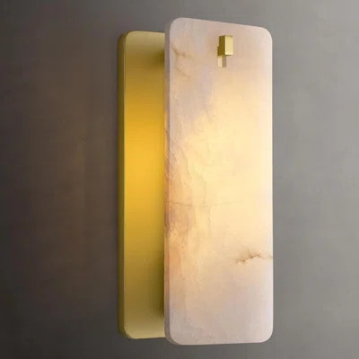 1 - Light 12"/16" Rectangular Brass Wall Sconces Flush Mounted Sconces With Alabaster Shade | Wayfair North America