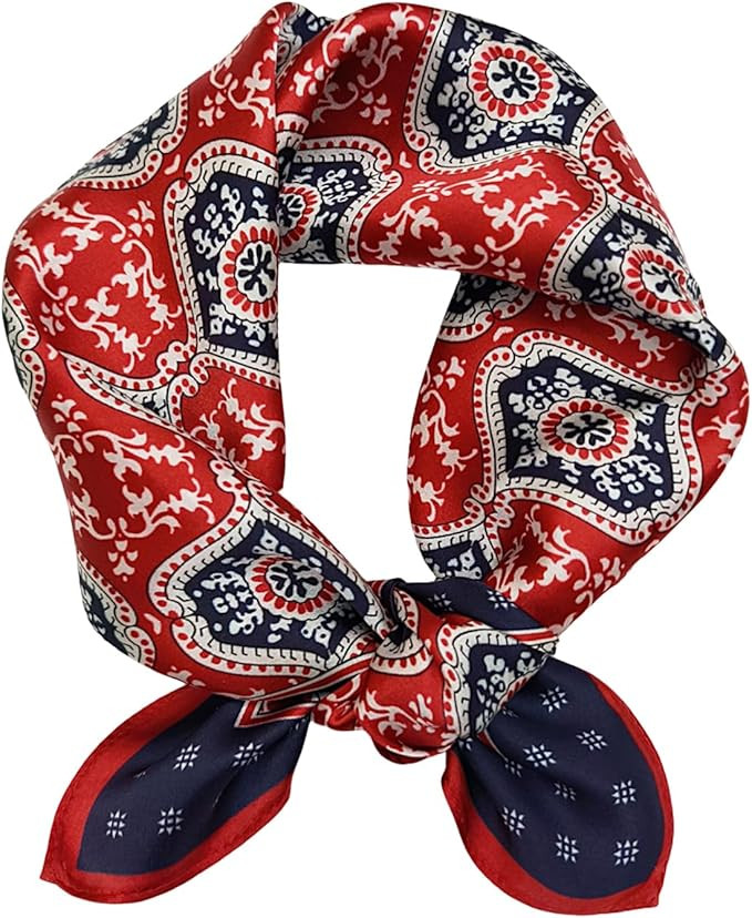 100% Mulberry Silk Neck Scarf - 21"x21" Small Printed Square Neckerchief Scarves for Women | Amazon (US)