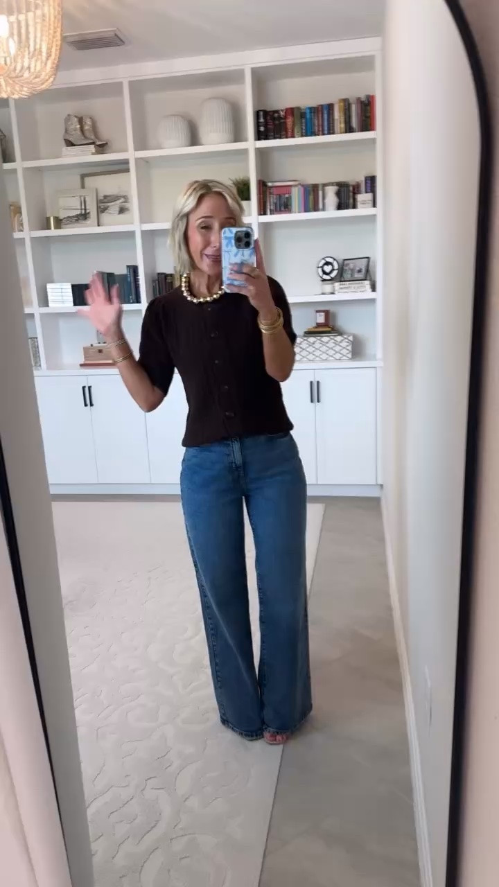 Walmart - new brand on sale. Crewneck Cardigan w/ Short Sleeves - size XS. Was $22.98. Now $20.68. 4 colors. Wide Leg Jeans (says cropped but is not) - size 2. Was $28. Now $20.24. 4 colors.