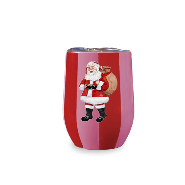 Wine Tumbler (Pink & Red Stripe) - Red CC Santa | Toss Designs