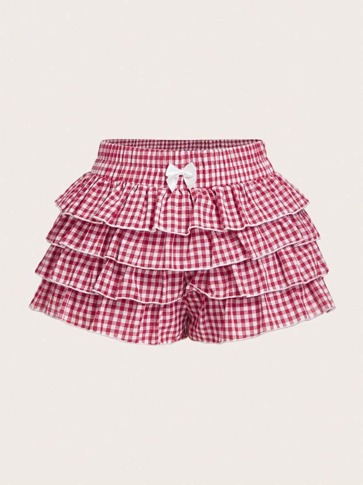 SHEIN MOD Casual Low-Waist Plaid Bodycon Ruffled Women's Ultra-Short Shorts Back To School Clothes Women Blue And White Boxer Shorts Simple Daily | SHEIN