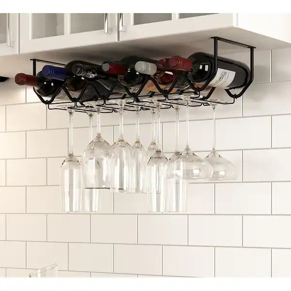 Metal Wine Glass Holder & Wine Bottle Rack for Kitchen and Bar Decor, Black | Bed Bath & Beyond
