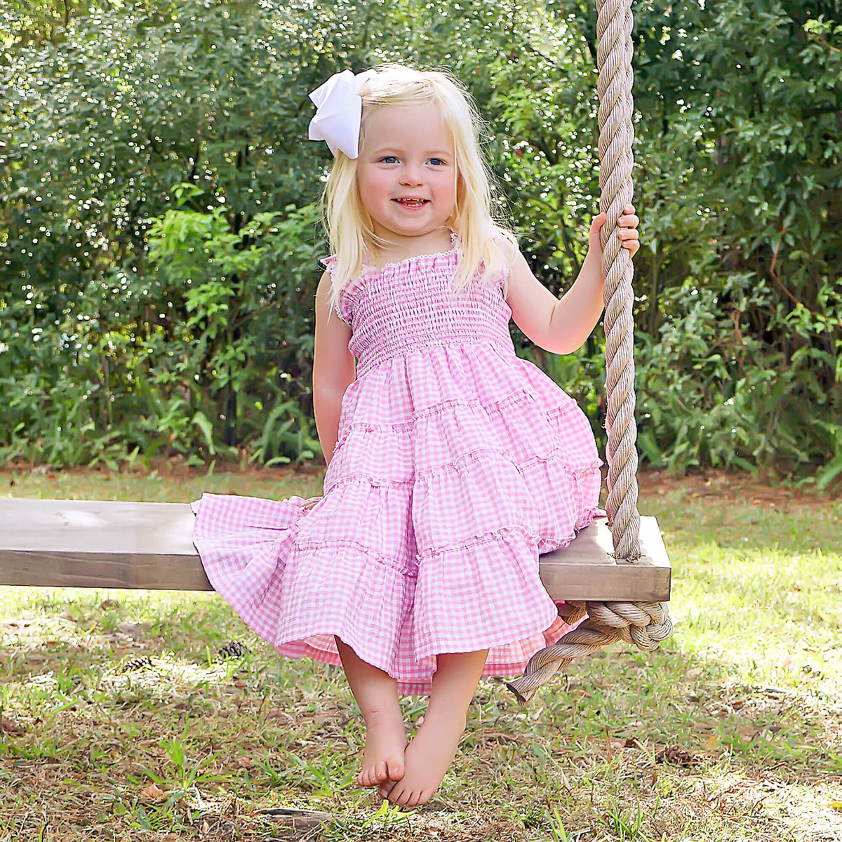Light Pink Gingham Tiered Ruffle Dress | Classic Whimsy