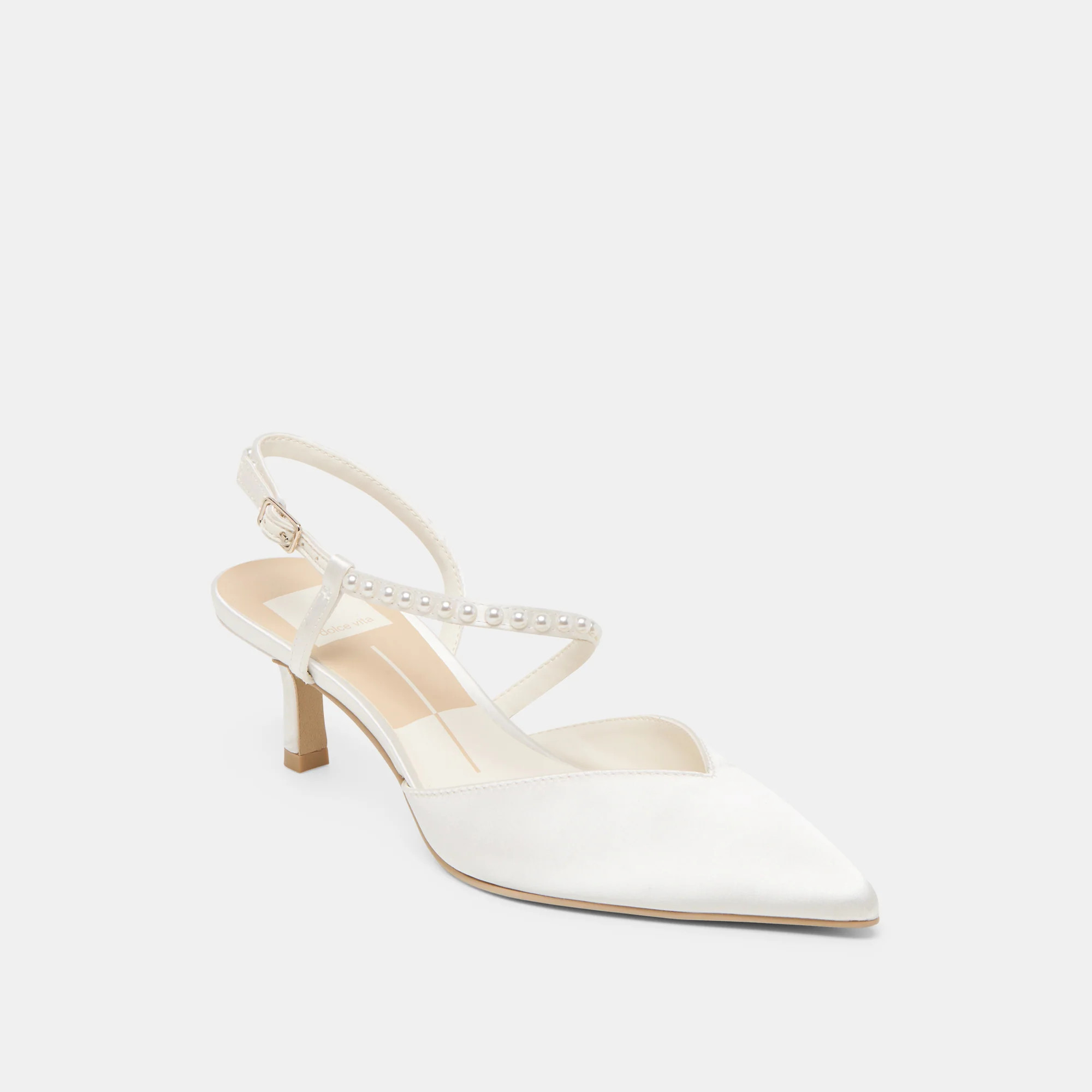 Kamra Pearl Mid Heels True White Satin | DolceVita.com