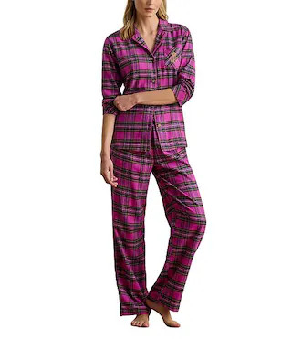 Long Sleeve Notch Collar Brushed Twill Plaid Holiday Pajama Set | Dillard's
