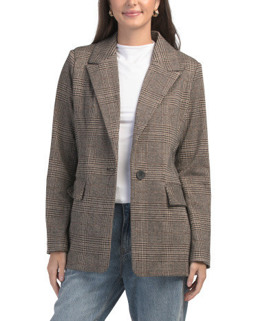 Thick Knit Plaid One Button Blazer for Women | Polyester/Spandex/Rayon | Marshalls