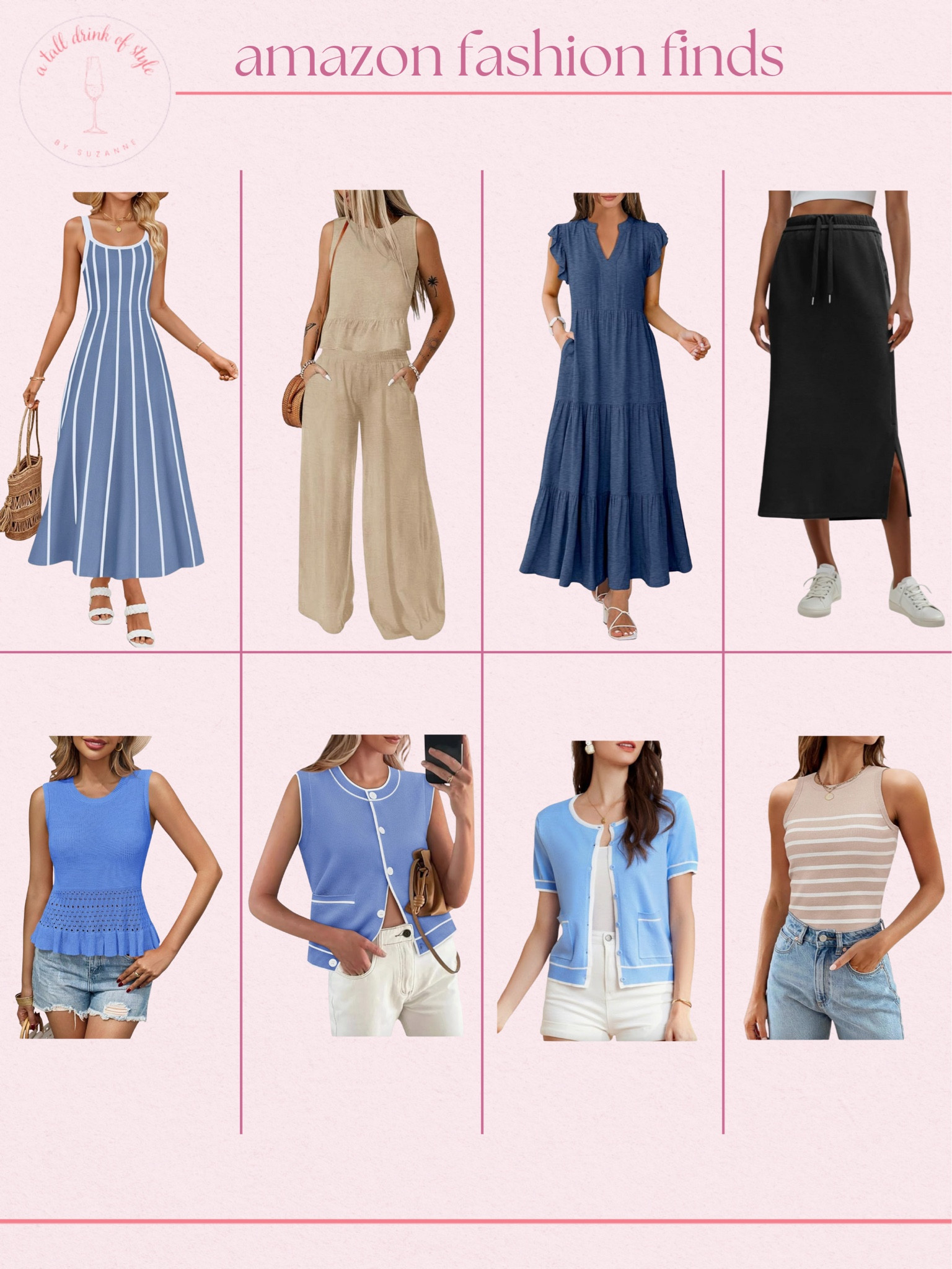 Amazon fashion finds 

Hi friend! 👋 Thanks for your support! I’m so glad you’re here!
If you're tall, over 40, or just tired of fashion that doesn’t fit your life, you’re in the right place. I share classic, elevated outfit formulas that actually work on tall women (I’m 6’1” for reference!) and help you feel confident getting dressed again.
I am your resource for timeless, elevated fashion for women over 40 (and tall women)
Age: 55
Height: 6’1”
Tops: S/M
Bottoms: 8/10
Dresses: 8/M
Over 50 fashion, tall fashion, workwear, everyday outfits, timeless outfits, Classic Outfits, summer dress, summer serf matching set, two piece sets. navy dress, 
Amazon finds, Amazon summer, sweater vest, peplum tank, tank top, summer cardigan 

#LTKFindsUnder50 #LTKSeasonal #LTKSaleAlert