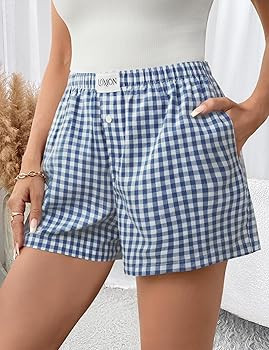 LOMON Boxer Shorts for Women Summer Gingham Pajamas 2026 Lounge Sleep Pj Plaid Shorts Y2K Beach B... | Amazon (US)