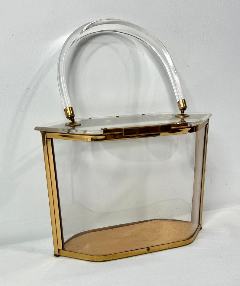 Vintage Majestic Lucite Mid Century Purse With Gold Trim and Clear Handle - Etsy | Etsy (US)