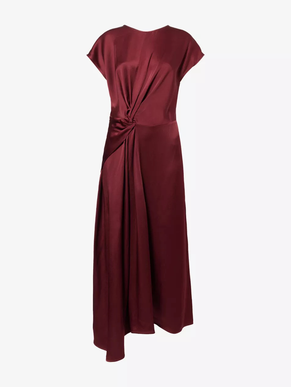Aria Twisted-Waist Satin Midi Dress | Selfridges