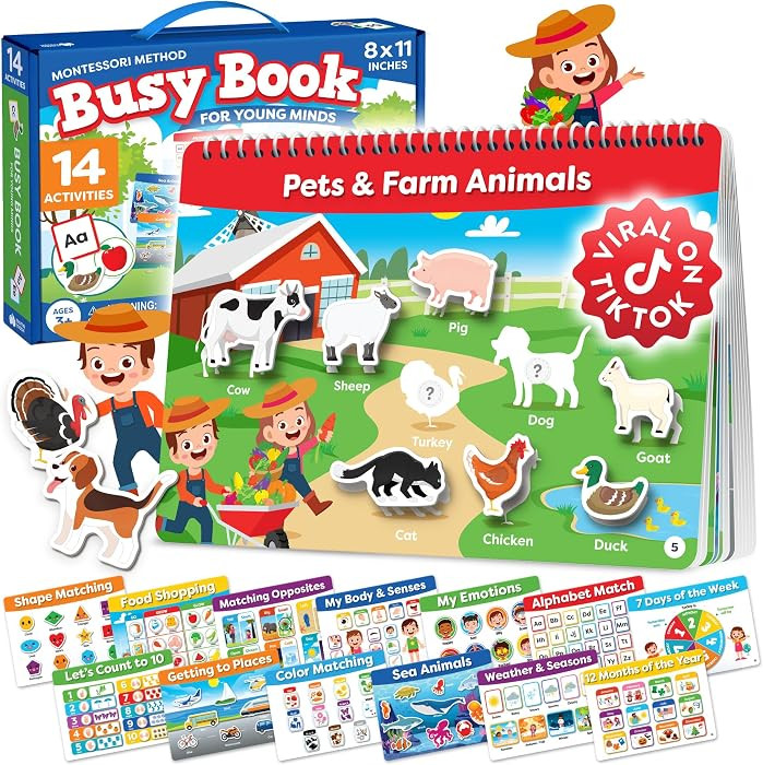 Montessori Busy Book for Toddlers 3-5 - Preassembled Preschool Workbook, Toddler Busy Book - Mont... | Amazon (US)