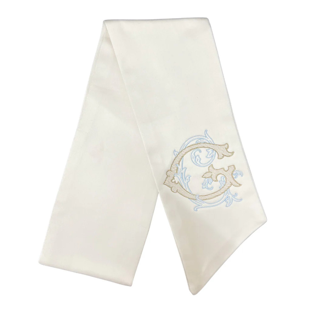 Ivory Monogrammed Wreath Sash | Fig and Dove