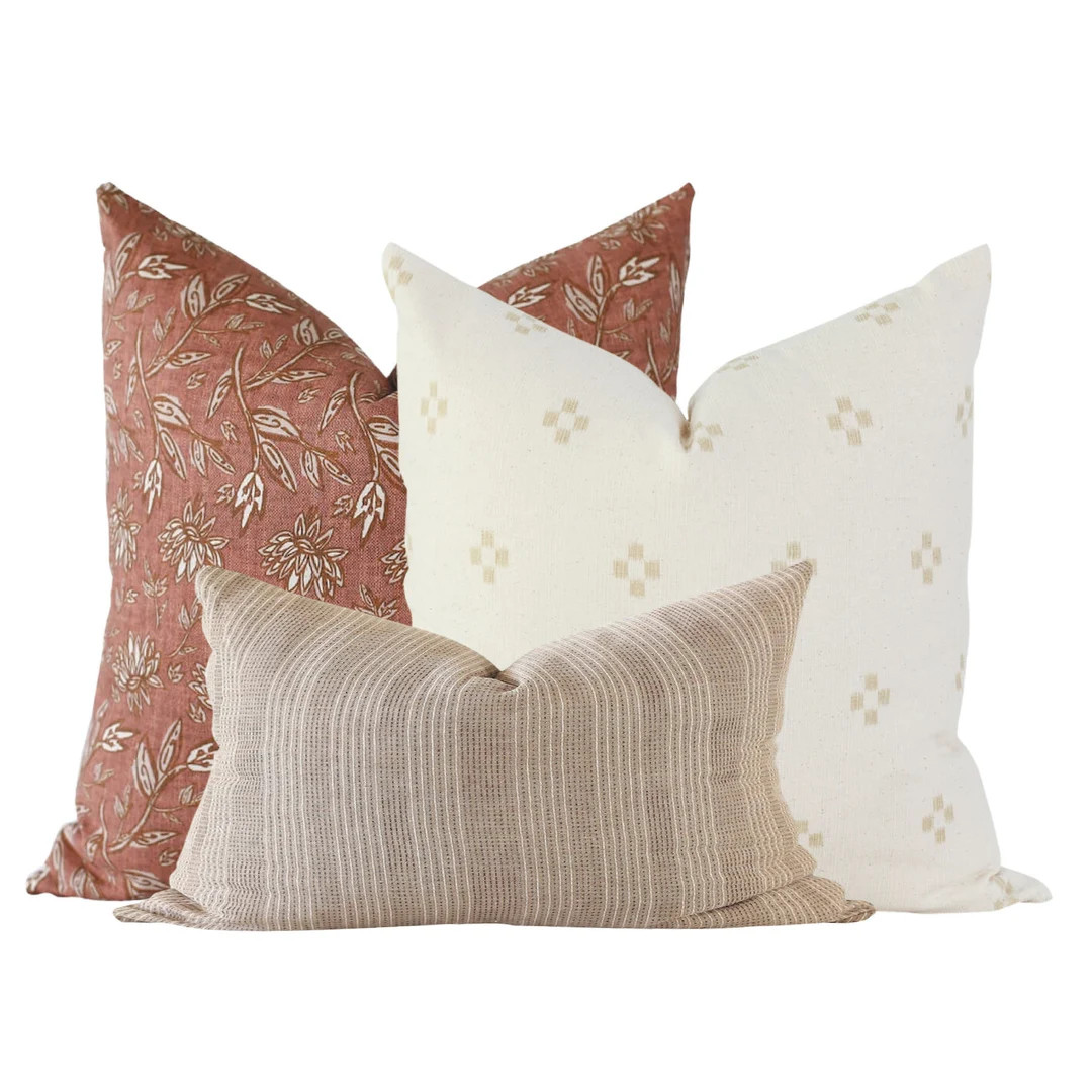 Terracotta Pillow, Throw Pillow Covers, Rust Pillow Cover, Floral Pillow Cover, Pillow Covers 20x... | Etsy (US)