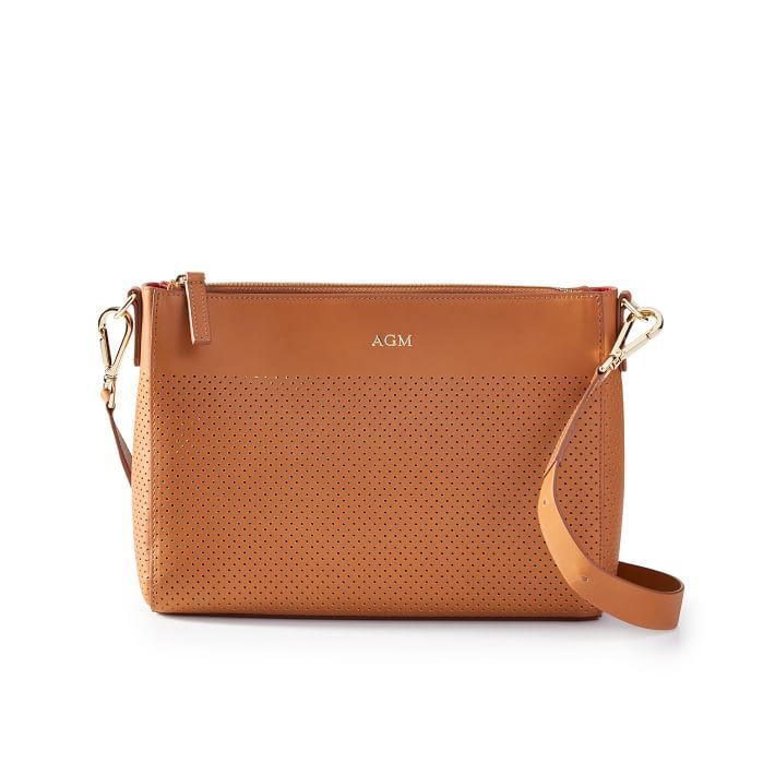 Perforated Leather Crossbody, Camel | Mark and Graham