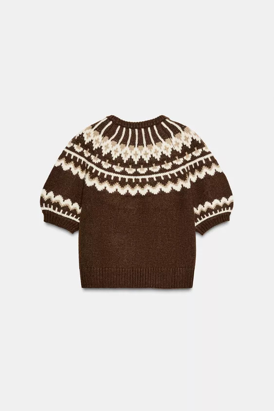 SHORT SLEEVE JACQUARD KNIT SWEATER | Zara US