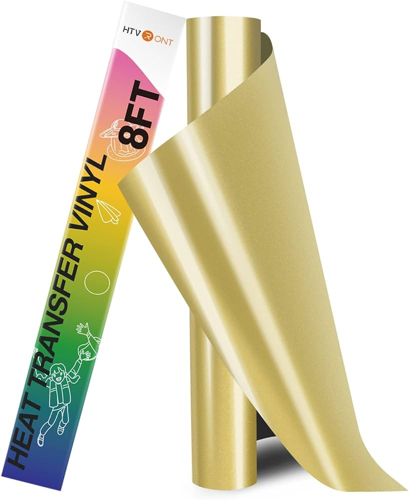 HTVRONT HTV Heat Transfer Vinyl Roll- 12" x 8ft Gold HTV Vinyl for Shirts, Gold Iron on Vinyl for... | Amazon (US)