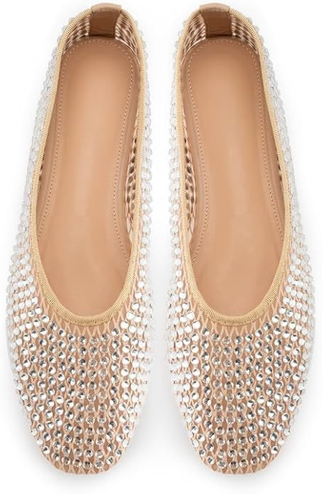 WIRALOMI Rhinestone Ballet Flats for Women Sparkly Ballerina Flats Comfortable Mesh Glitter Party... | Amazon (US)