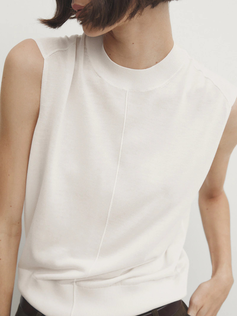 Lyocell blend top with high neck | Massimo Dutti US