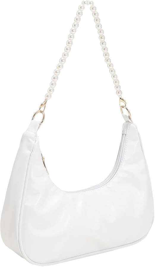 SweatyRocks Women's Pearls Chain Top Handle Shoulder Bags PU Leather Zipper Hobo Bags Clutch Purs... | Amazon (US)