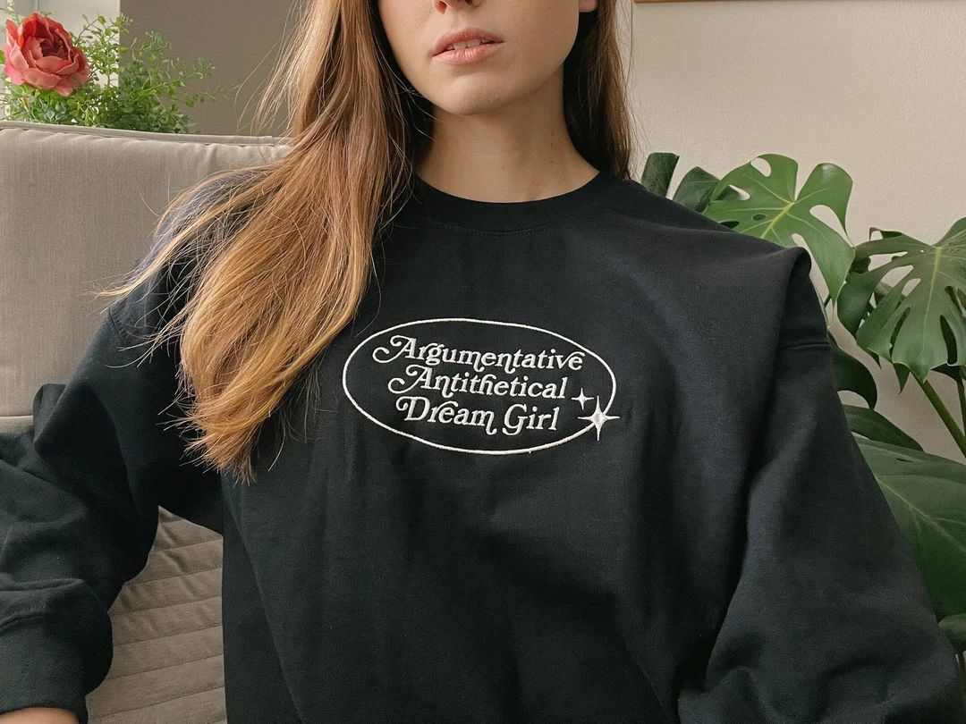 Hits Different Embroidered Crewneck Argumentative - Etsy | Etsy (US)
