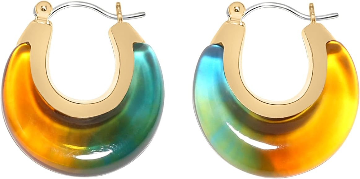 Bonaluna Ombre Twotone Circle Acrylic with Gold Metal Hoop Earrings for Women | Amazon (US)