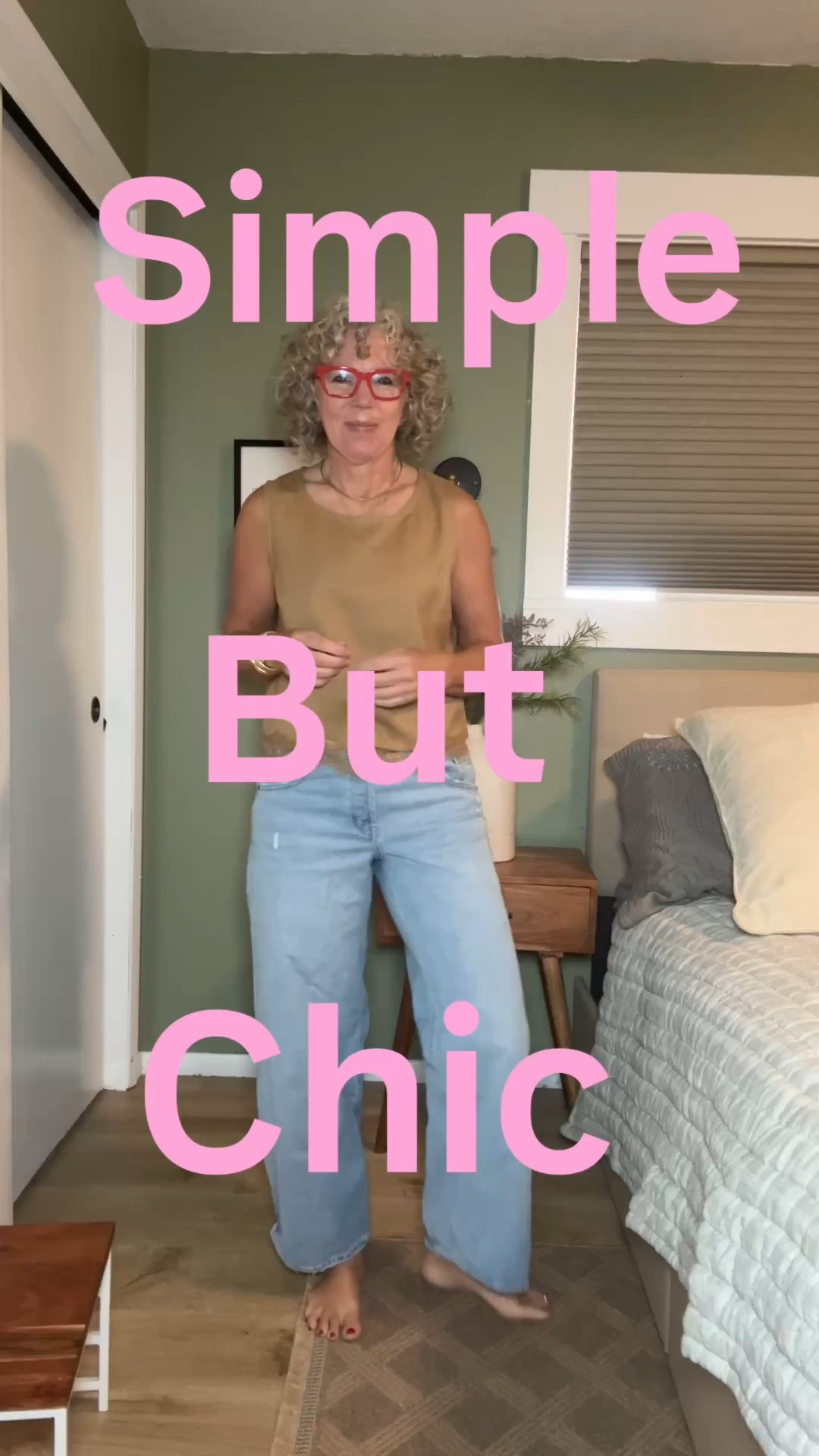 Simple but add accessories to make it chic. 
Size 2 pants they run a size big
Tts sandals
Small tank