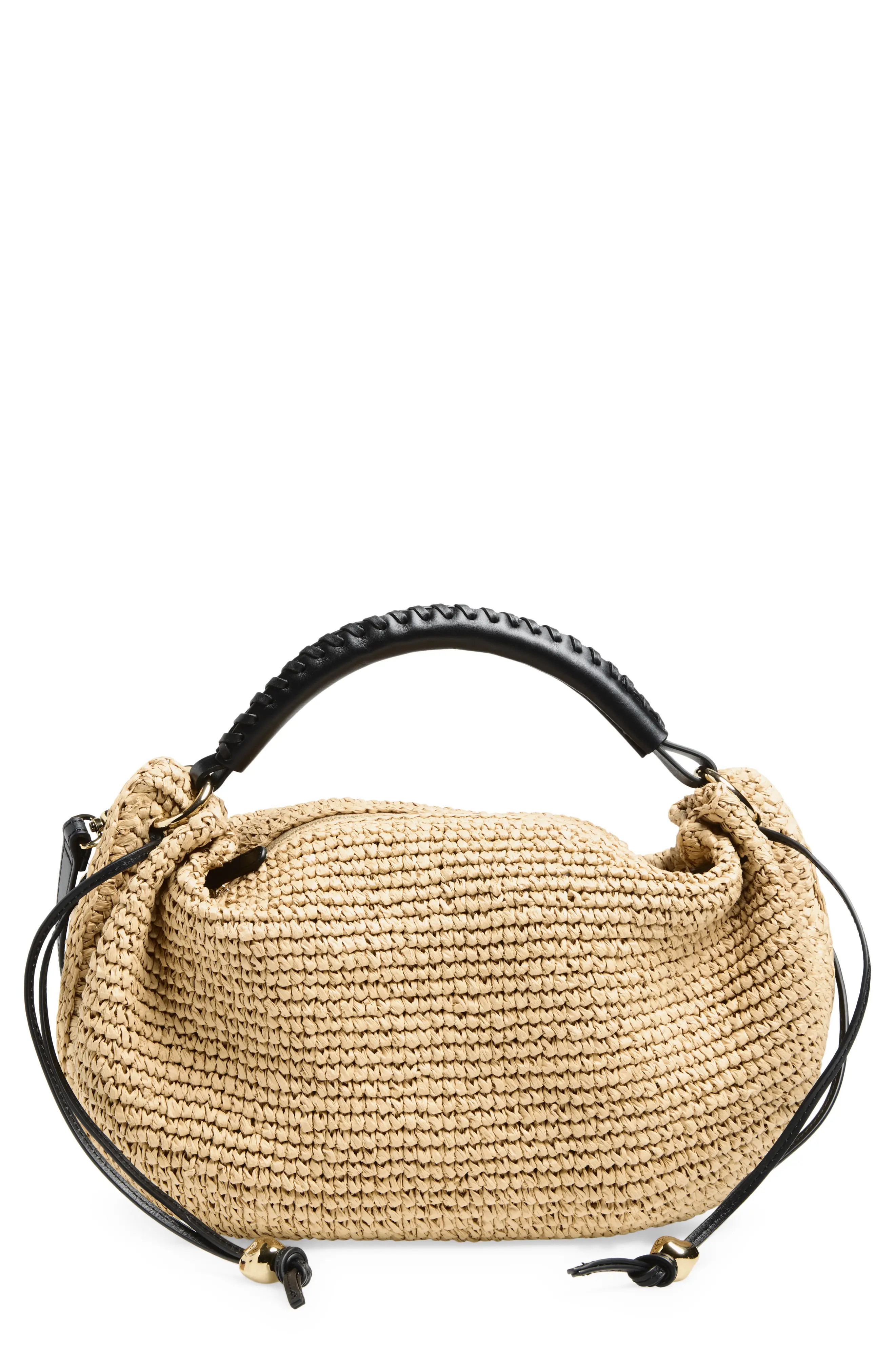 Madewell The Camren Gathered Shoulder Bag in Raffia in True Black Multi at Nordstrom | Nordstrom