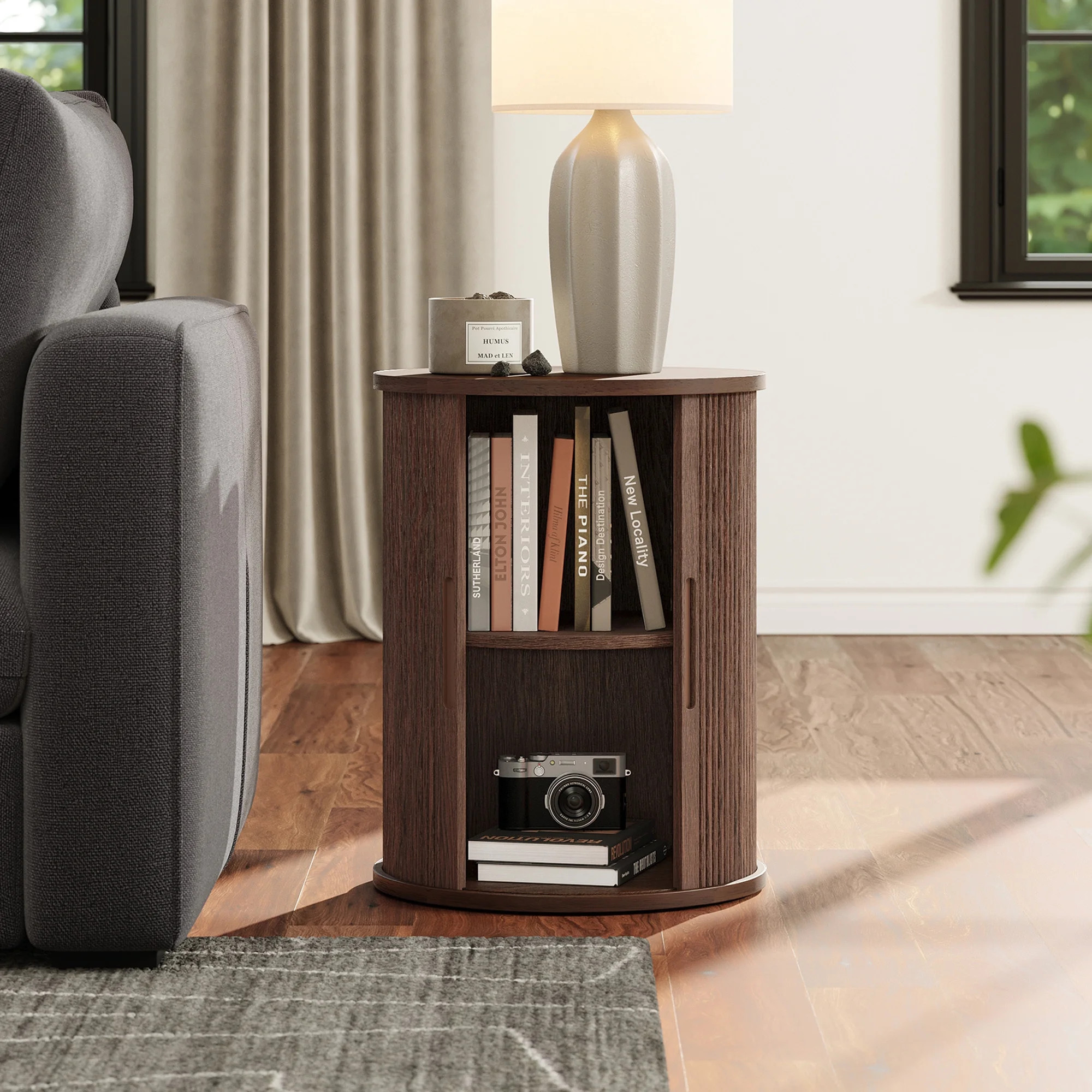 LINSY HOME Fluted Round End Tables for Living Room, Nightstand for Bedroom with with Sliding Tamb... | Walmart (US)