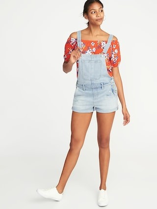 Distressed Denim Shortalls for Women | Old Navy US