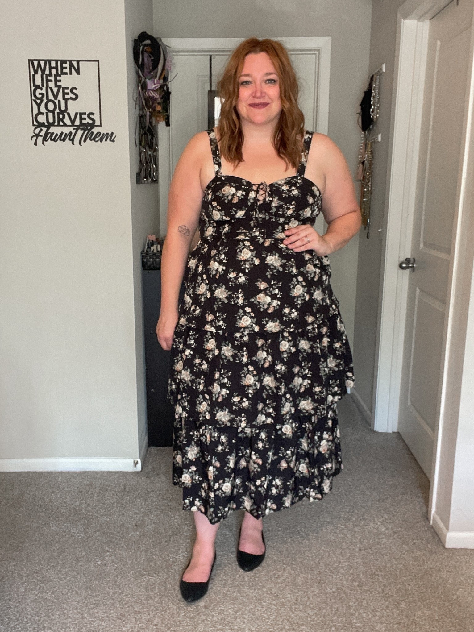 Black floral alternative wedding guest dress.

#LTKMidsize #LTKPlusSize #LTKFindsUnder50