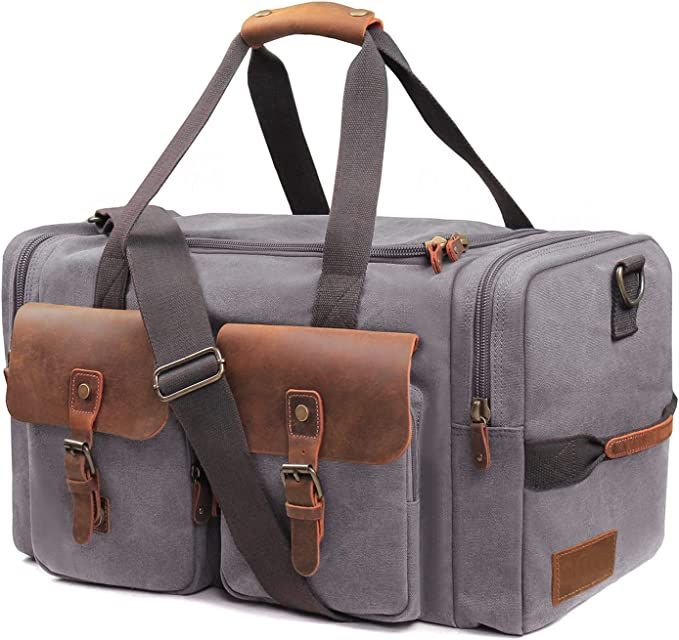 40L Travel Duffel bag Weekender Duffle bag for Men Women Genuine Leather Canvas Overnight Carry o... | Amazon (US)