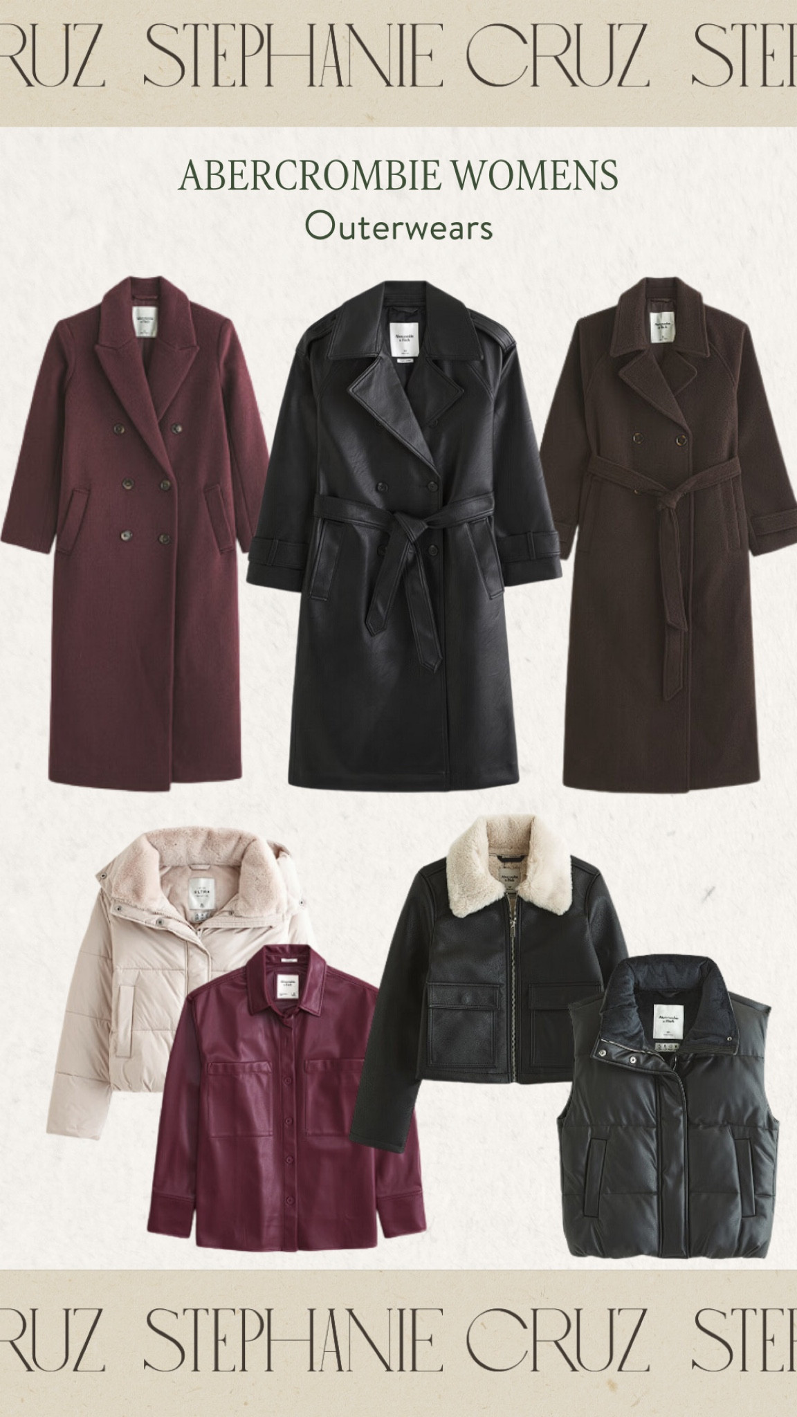 Abercrombie Outerwear Finds
Trench Coats
Leather Jackets
Puffer Vest

#LTKWorkwear #LTKParties #LTKHoliday