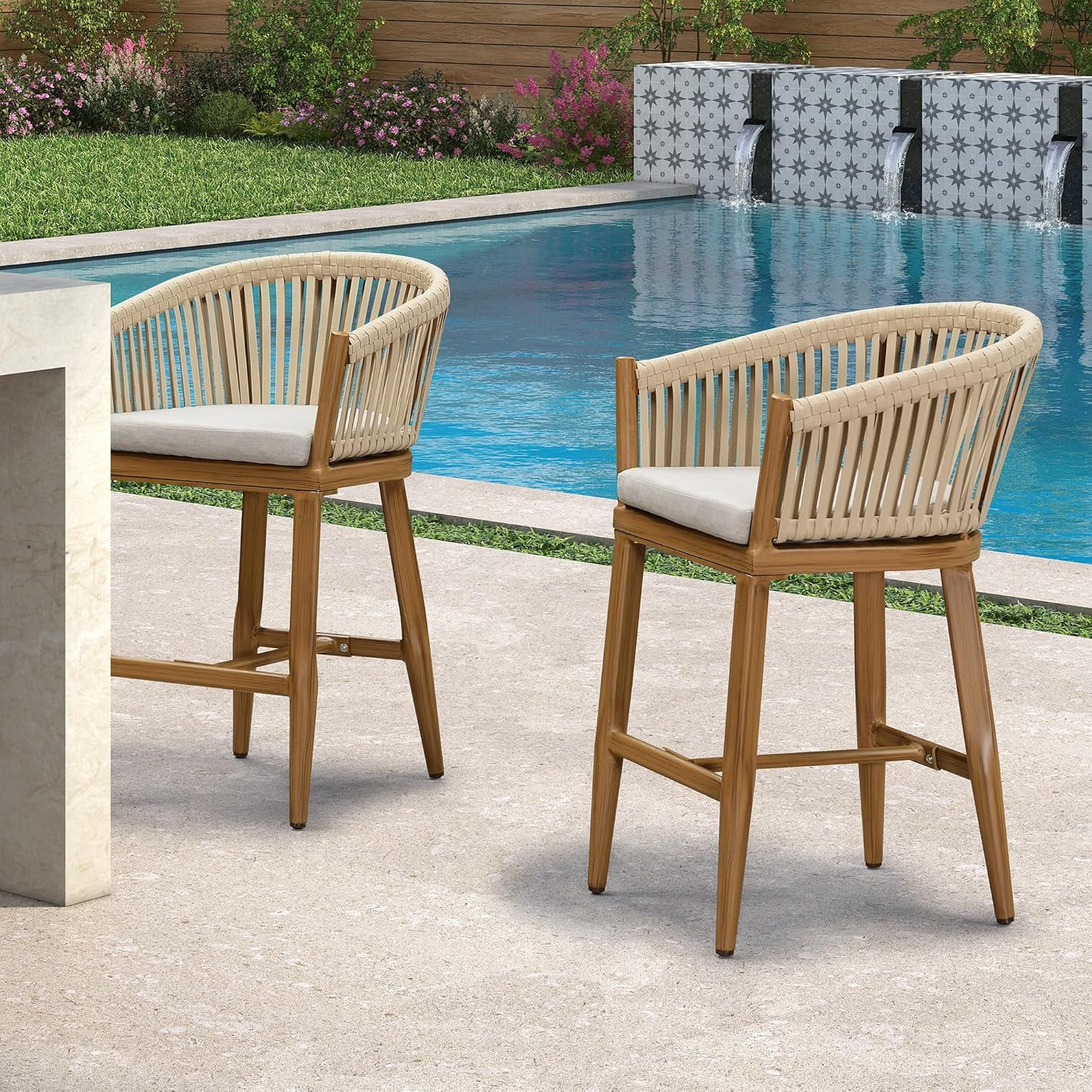 PURPLE LEAF Outdoor Counter Height Bar Stools Set of 2 Patio Metal Modern Wicker Bar Chairs Woven... | Amazon (US)