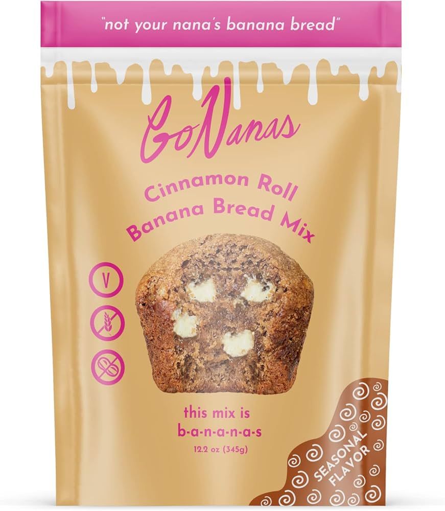 GoNanas Cinnamon Roll Banana Bread Mix, Vegan, Gluten Free Healthy Snacks. Oat Flour Bread or Muf... | Amazon (US)